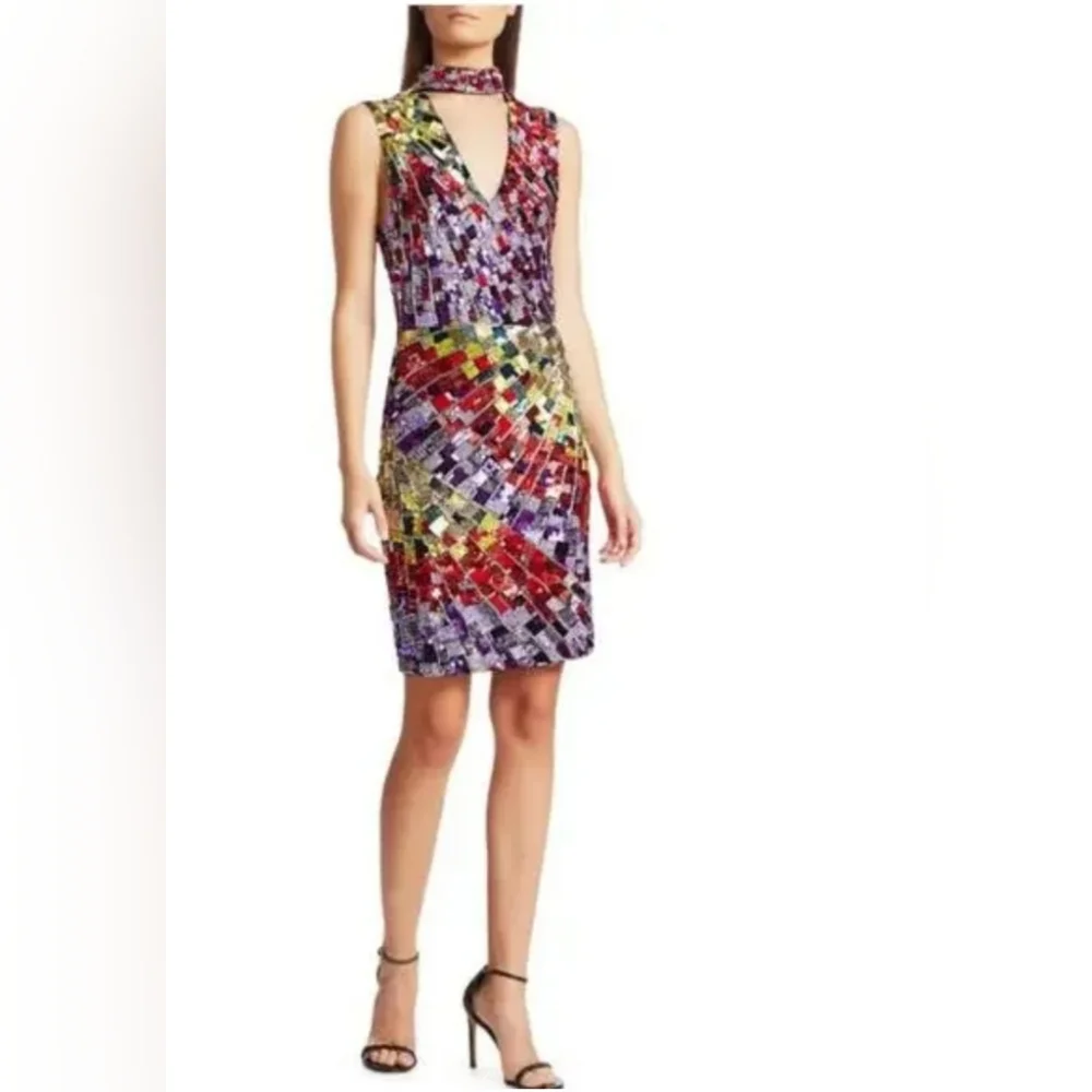 Alice + Olivia Dumont Sequin Choker Mini Dress Size 6 NWT $1,600 - Picture 8 of 13